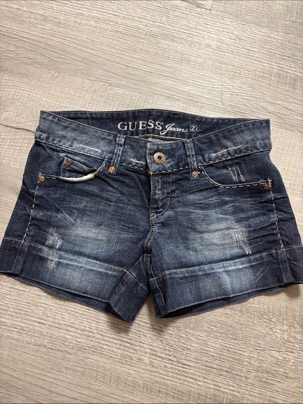GUESS Dark Blue Distressed Denim Jean Shorts